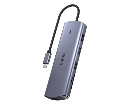 Akcesoria UNITEK Hub 9w1 USB-C Ethernet HDMI VGA 3xUSB-A czytnik kart PD 100W D1113A